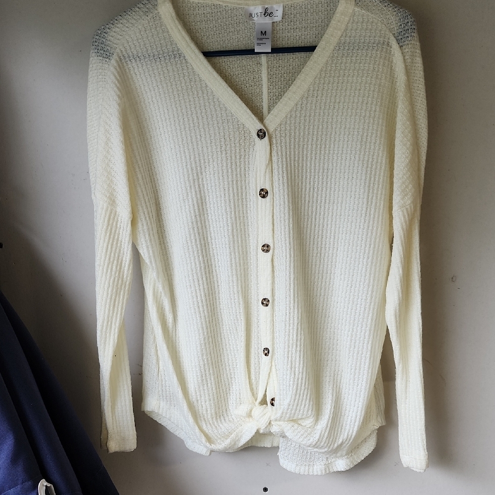 Just Be Cream Cardigan Sweater with Ribbed Knit